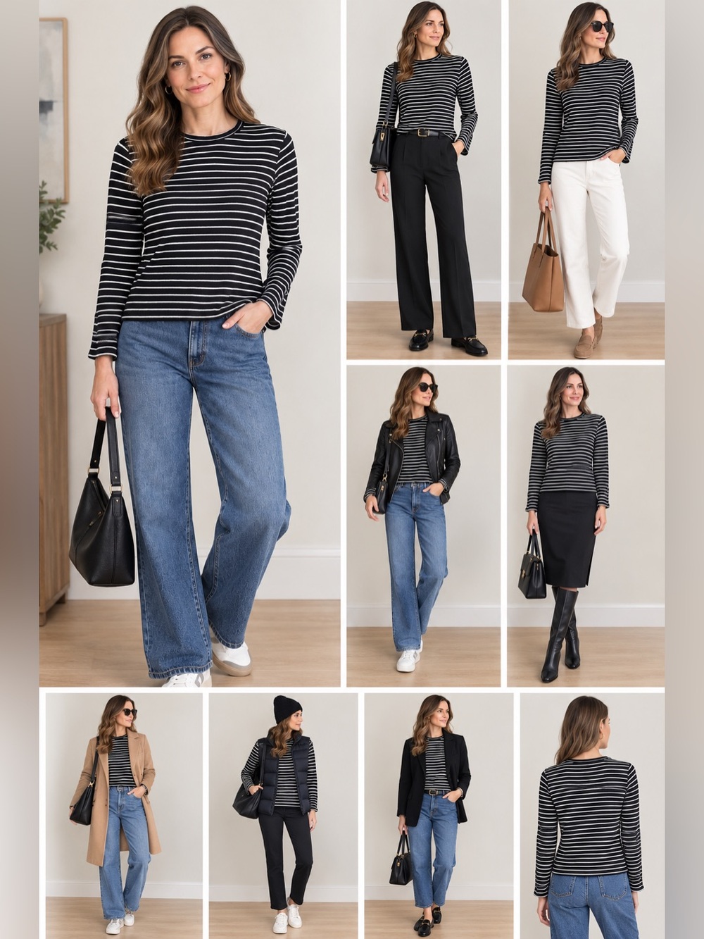 Chaps Black and White Striped Long Sleeve Top
